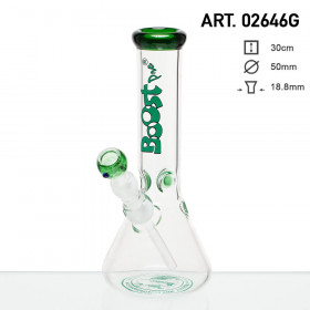 Boost Beaker GREEN Glass Bong- H:30cm- Ø:50mm- SG:18.8mm- WT:5mm (circa) Boost Beaker GREEN Glass Bong- H:30cm- Ø:50mm- SG:18.8mm- WT:5mm (circa)
